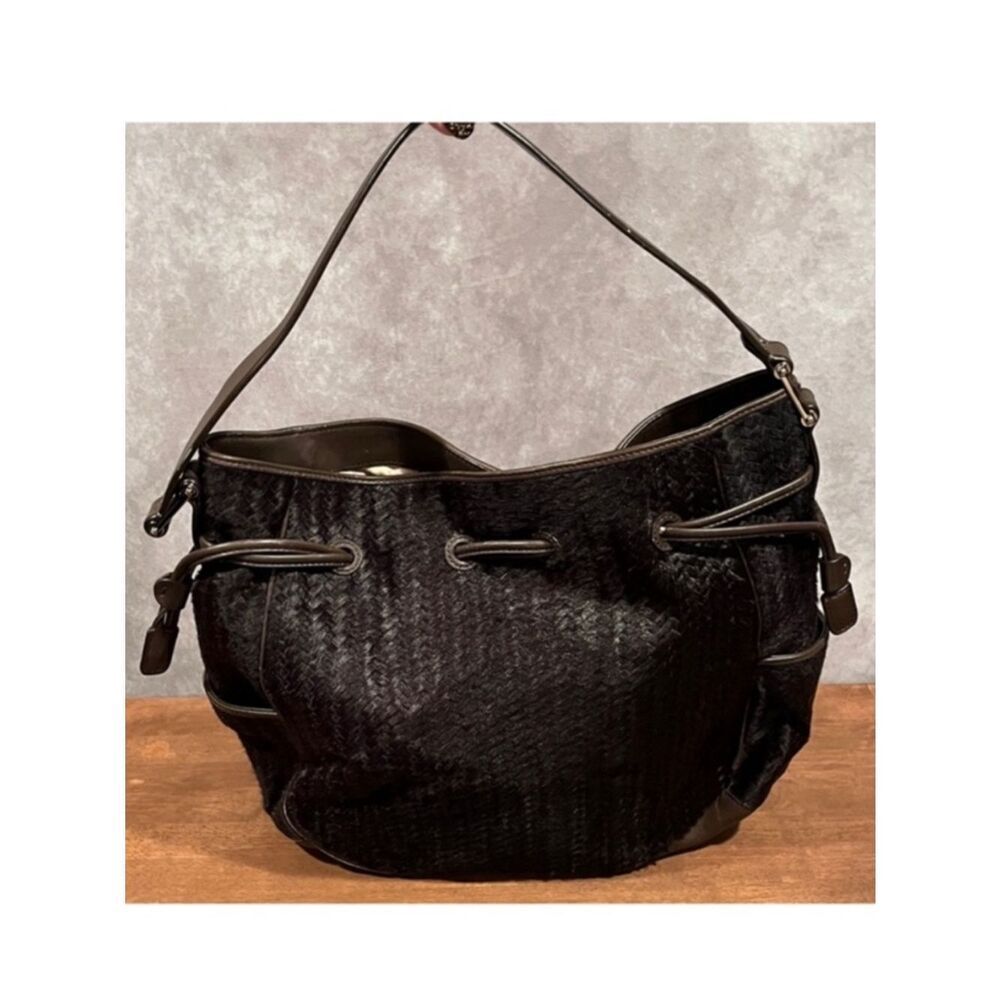 Cole Haan Dark Brown Shoulder Hobo Bag with Textured Calfskin Weave